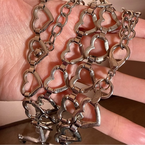 Vintage retro art deco coquette girl silver heart skinny Chain Belt 1980’s main image 12